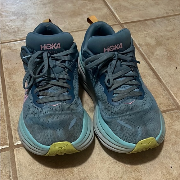 Hoka Blue and Pink Athletic Shoes with Maximalist Cushioning - Picture 2 of 6